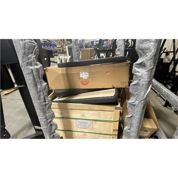 WOODEN PALLET CRATE OF ASSORTED COMMERCIAL EXERCISE MACHINE CUSHIONS