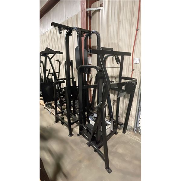 GROUP OF COMMERCIAL EXERCISE MACHINE STEEL FRAME & ASSORTED PARTS