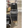 Image 2 : STACK OF 12 BLACK PLASTIC METAL FRAMED STACKING CHAIRS & HEAVY DUTY 2 WHEEL CHAIR CART