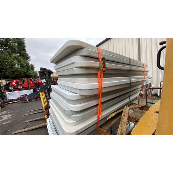 STACK OF 20 ASSORTED 6' COMMERCIAL PLASTIC EVENT FOLDING TABLES *MUST TAKE ALL ON PALLET*