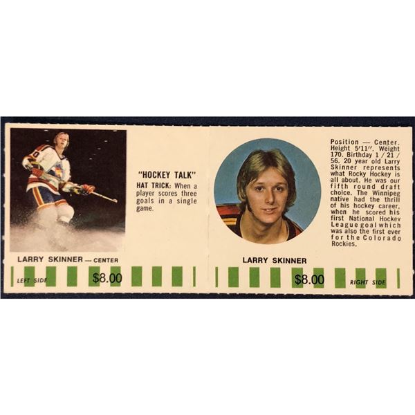 1976-77 COLORADO ROCKIES NHL PUCK BUCKS GAME CARD - LARRY SKINNER