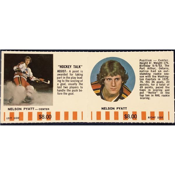 1976-77 COLORADO ROCKIES NHL PUCK BUCKS GAME CARD - NELSON PYATT