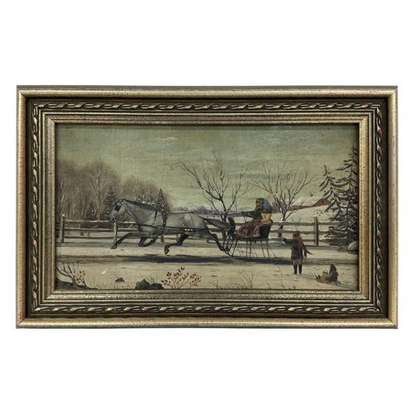 19th C Winter Scene Oil Painting