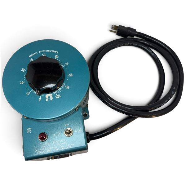 Staco Type 3PN1510 Variable Autotransformer, 120V Input, 0-140V Output, 15A, 2.1kVA