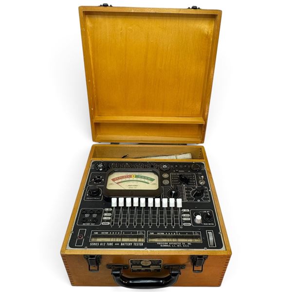 Precision Apparatus Series 612 Tube & Battery Tester in Dovetailed Wood Case
