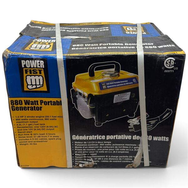 Power Fist Model 8111734 880W Two-Stroke Portable Generator in Factory Carton