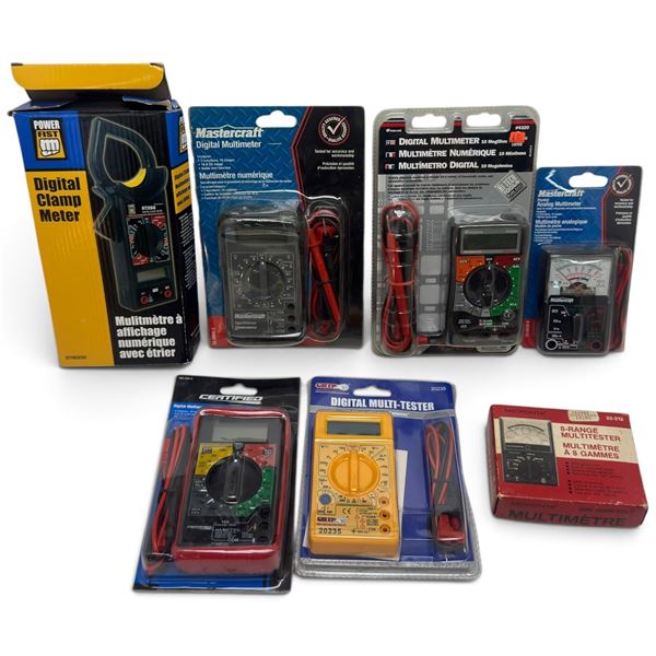 Seven Test Meters: Power Fist Clamp, Mastercraft, Equus, Certified, GRIP & Micronta