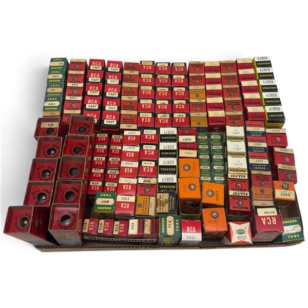 Large Group of Vintage Boxed Radio Vacuum Tubes, RCA, Marconi, Rogers, Sylvania & GE