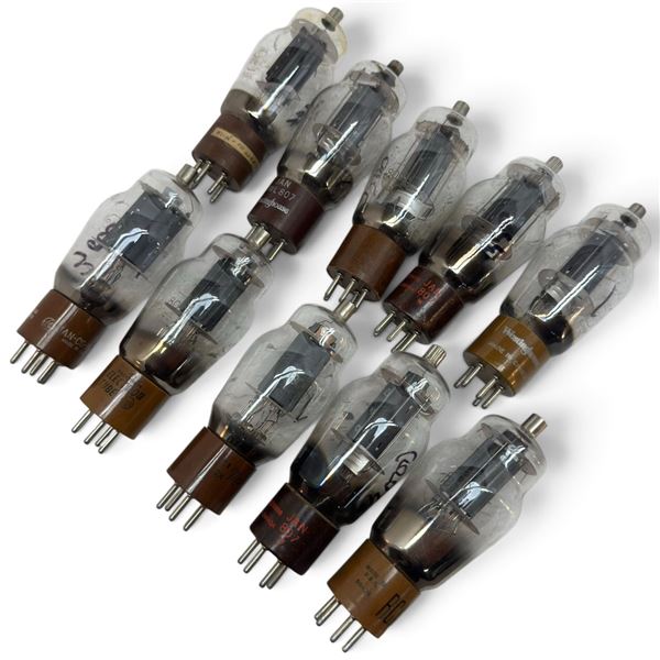 Group of 10 Type 807 Beam Power Vacuum Tubes by RCA, GE, Westinghouse & Others