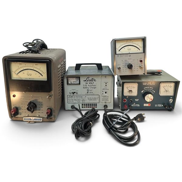 Hewlett-Packard 400D & 3400A Voltmeters, Lester Charger & Cenco Power Supply