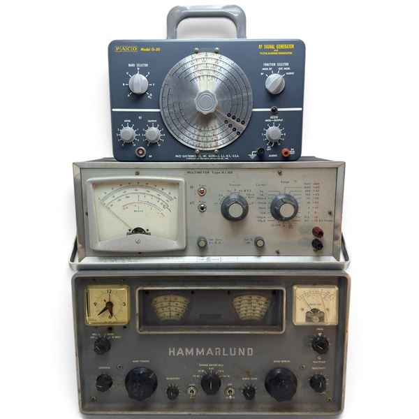 Vintage PACO G-30 RF Signal Generator, AVO HI 108 Multimeter & Hammarlund Receiver