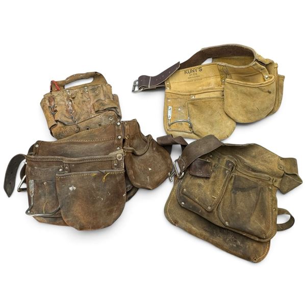 Group of 4 Leather Carpenter Tool Belts & Pouch incl. Kuny's AP-630, Made in Canada