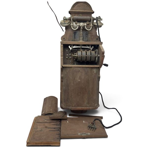 L.m. Ericsson & Co. Swedish Wooden Magneto Wall Telephone with Twin Bells, Dated 1907