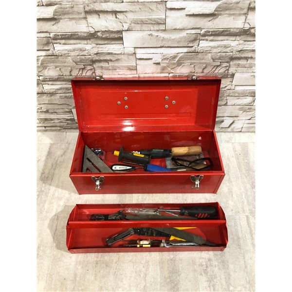 Red Metal Cantilever Toolbox With Assorted Tools Inside