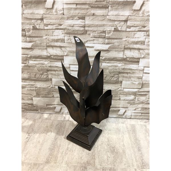 Bronze Toned Metal Abstract Floral Sculpture