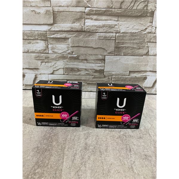 Lot Of 2 Boxes Of U By Kotex Click Compact Unscented Tampons - 16 Tampons Per Box