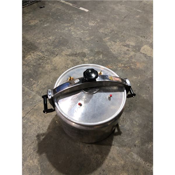 Large Heavy Duty Vintage Aluminum Stovetop Pressure Cooker - 34in From Bottom To Lid - 17in Across T