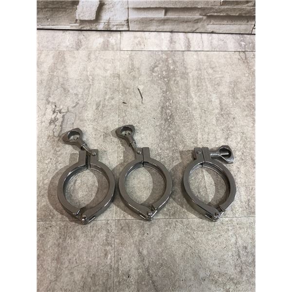 Lot Of 3 Stainless Steel Sanitary Tri Clover Clamps