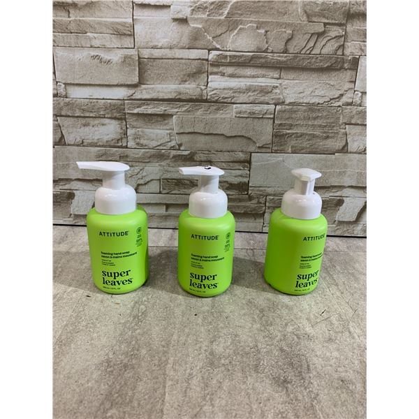 Lot Of 3 Bottles Of Attitude Foaming Hand Soap Super Leaves - 295mL Each