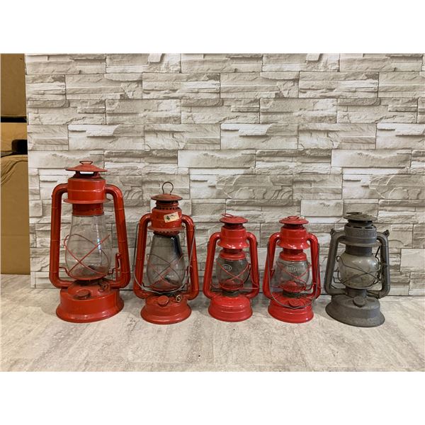 Lot Of 5 Vintage Style Kerosene/Oil Hurricane Lanterns