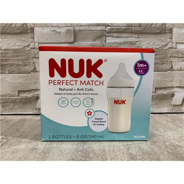3 Bottles - NUK Perfect Match Anti Colic Baby Bottles - 240mL Each