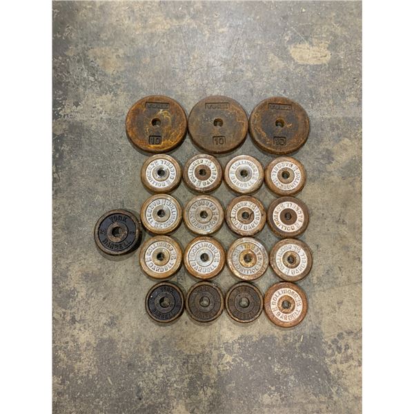 Lot Of 20 Assorted Weight Plates - 3 10lb York Plates - 13 3lb Boringer Plates - 3 25lb York Plates 