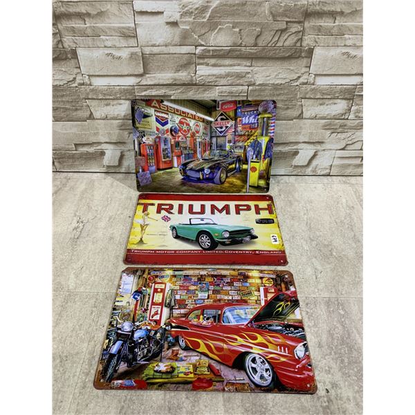 Lot Of 3 Car Themed Metal Signs