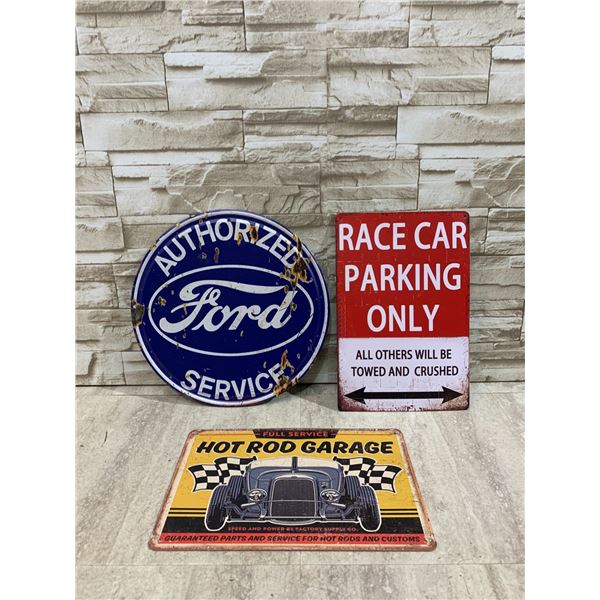 Lot Of 3 Car Themed Metal Signs