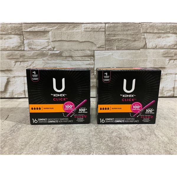 Lot Of 2 Boxes Of U By Kotex Click Compact Unscented Tampons - 16 Tampons Per Box