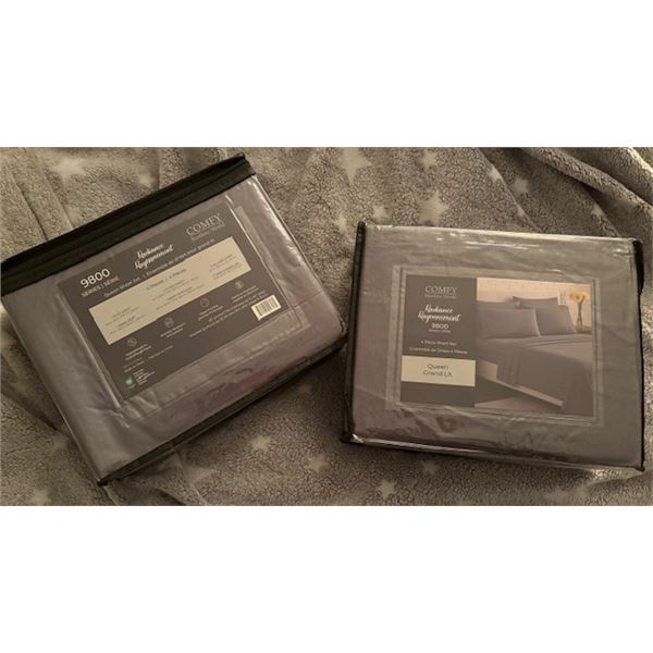 Sheet Set ‘Radiance’ (queen/dp.pock) dark grey x 2 sets