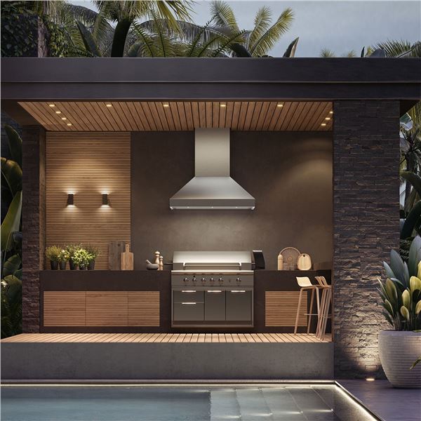 BNIB - Falmec 48" Outdoor Pyramid Style Pro Wall Hood, RV: $5,699, Baffle Filters, 1200 CFM, Stainle