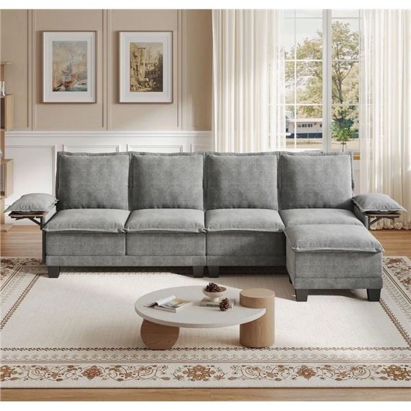 NIB Gray Comfy Cloud Couch Large Sofa for Living Room w/ Ottoman - SKU: USACOPN1087760-2