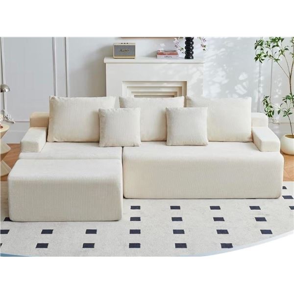 NIB Boneless Cloud Modular Sectional Sofa Left Facing Chaise Free - Beige - Approx: 55.1"D x 90.6"W 