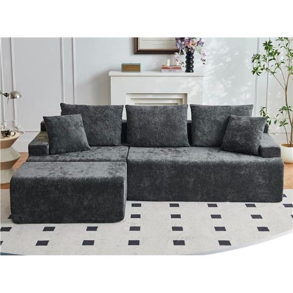 NIB Boneless Cloud Modular Sectional Sofa Left Facing Chaise Free - Grey - Approx: 55.1"D x 90.6"W x