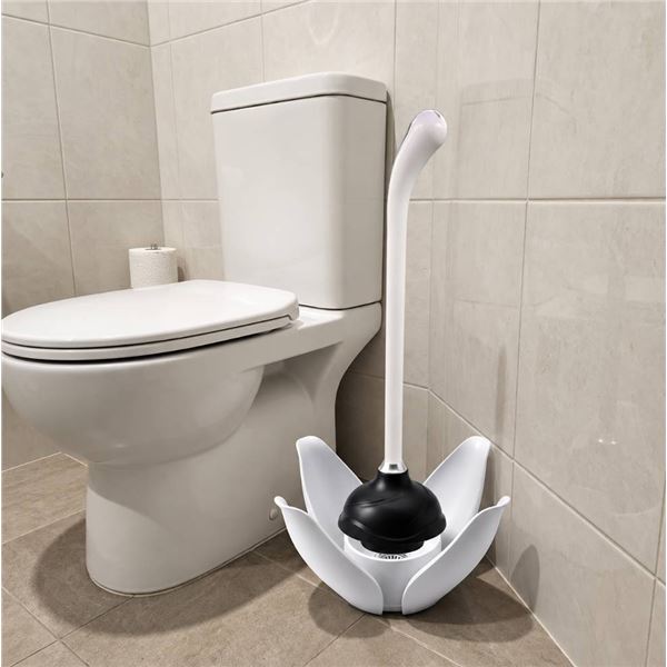 White Plastic Toilet plunger With Holder
