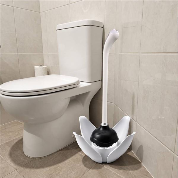 White Plastic Toilet plunger With Holder