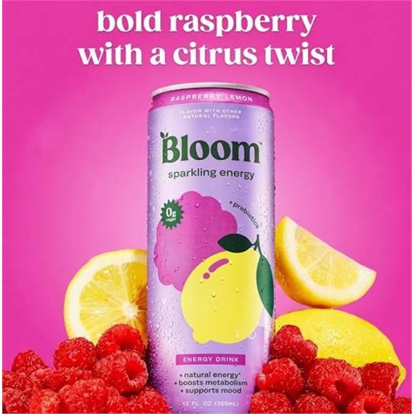 Bloom Raspberry Lemon Sparkling Energy 12x355ml