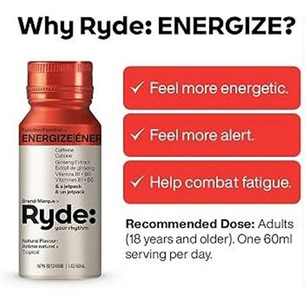 2 Boxes Ryde Energy 8x60ml Bottles Each