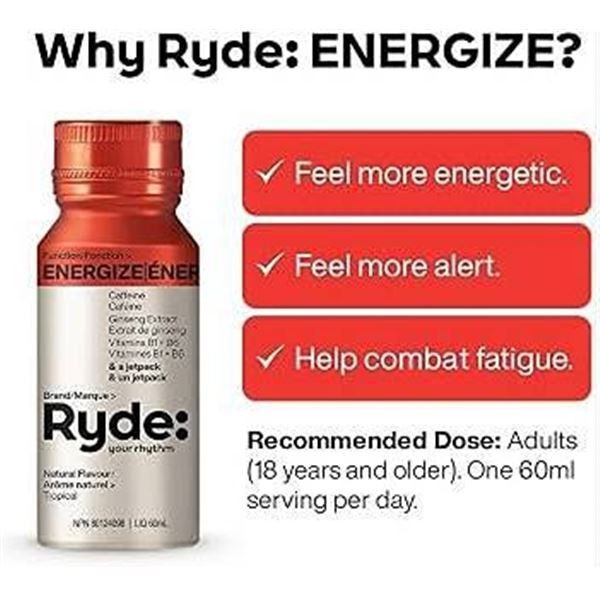 2 Boxes Ryde Energy 8x60ml Bottles Each