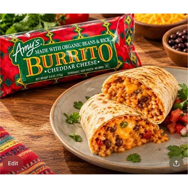 Amy's Cheddar Cheese Burrito 12X156g