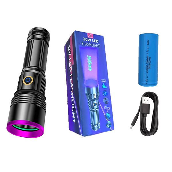 20W 365nm UV LED Flashlight, Multiple Modes