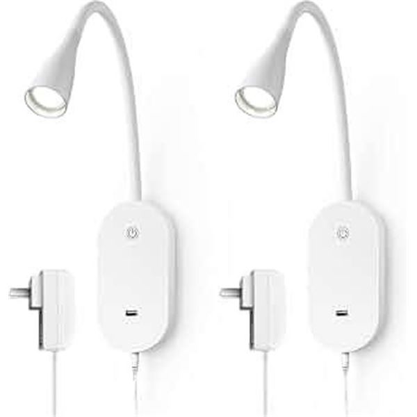Deeloop LED Wall Lamp 2 Pack, Dimmable, USB