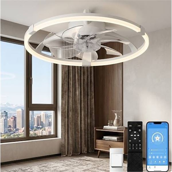 Linboro White Low Profile Ceiling Fan, New