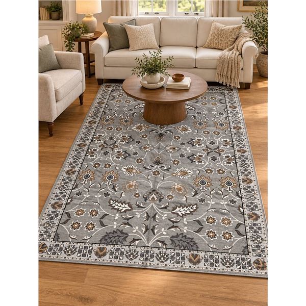 Hunter Grey Floral Pattern Area Rug 4' x 2.5'