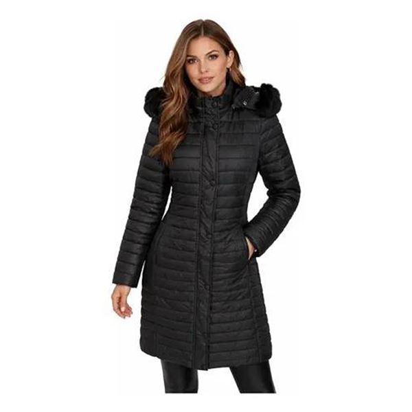 Nutexrol Black Puffer Jacket with Faux Fur Hood
