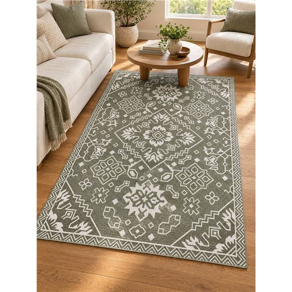 Green And White Rug 4ft By 2.5ft