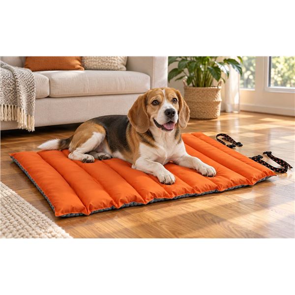 Orange Quilted Pet Sleeping Mat with Strap