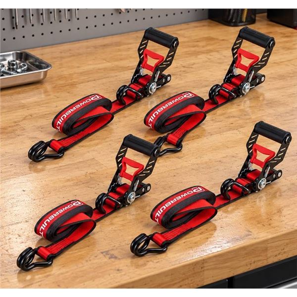 Powerbuilt 4-Pc Ratchet Tie Down Set 16 ft 3300 lb