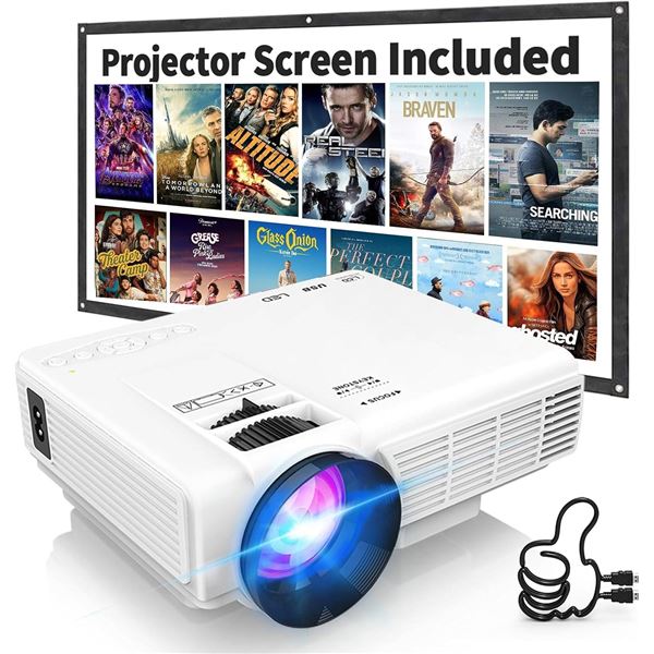ã€Projector Screen Includedã€‘ 1080P Mini Projector with Two-Way Bluetoo