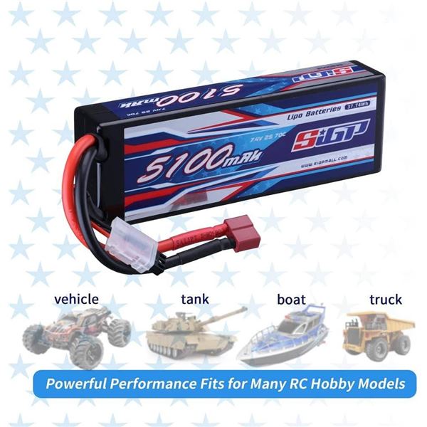 SIGP 2S 7.4V Lipo Battery 5100mAh 70C Hard Case with Deans T Plug for RC Car Truck Boat Vehicles Tan